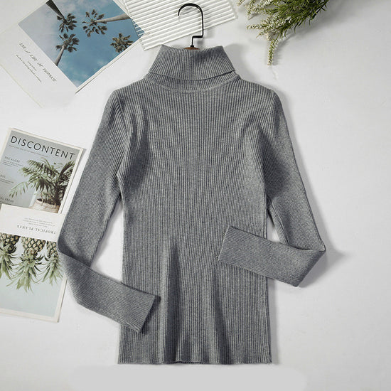 Solid Color Pit Strip Knit Pullover Turtleneck Sweater - Diversi™ Fashion