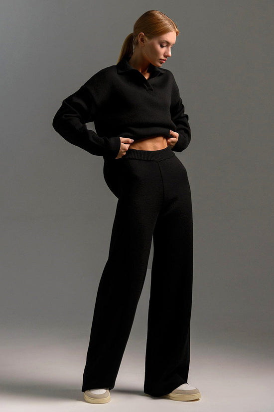 Fall Winter Two Piece Set Women's Simple Loose Solid Color Collar Sweater Set Fashion Casual Sport Wear Set 