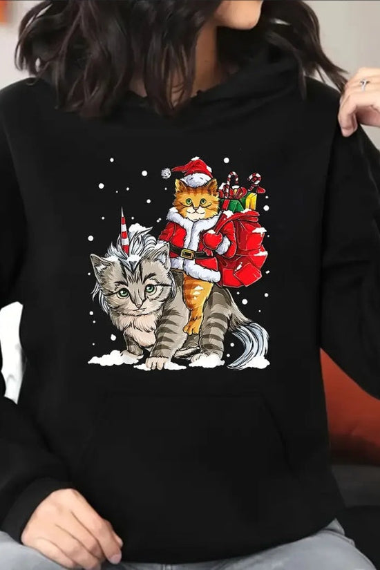 Plus Size Christmas Cat Hoodie – Funny Holiday Pullover Sweatshirt CJ US