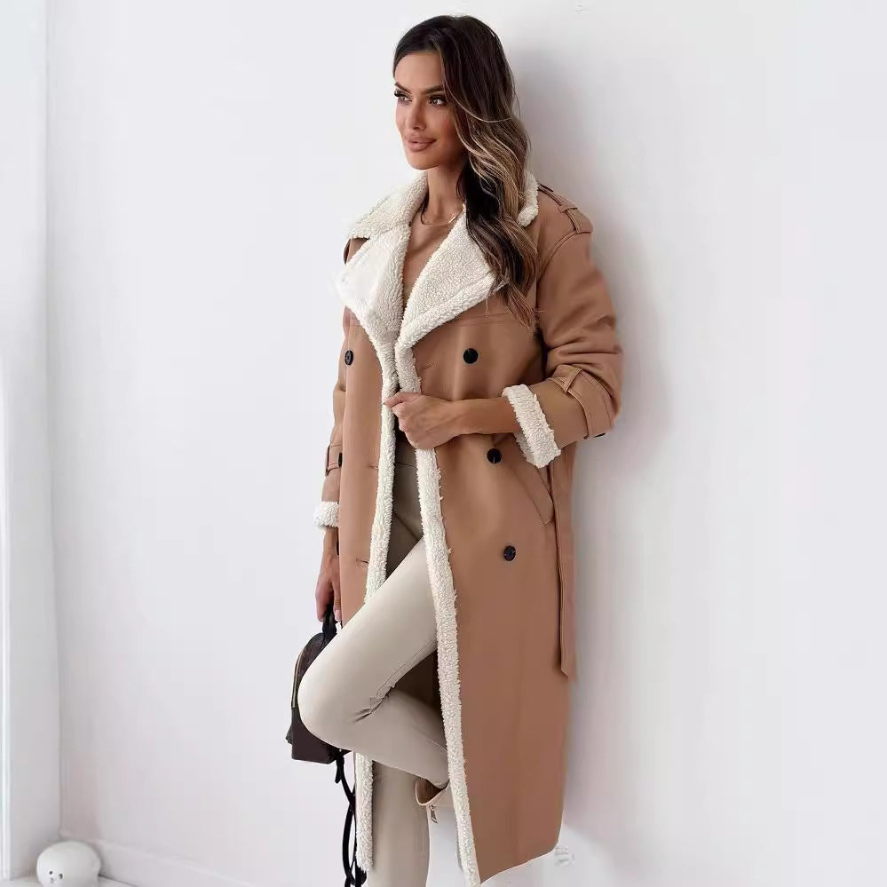 Winter Jacket With Belt Fashion Double Breasted Lapel Windbreaker Women's Long Trench Coat Mid-length Overcoat Clothing 