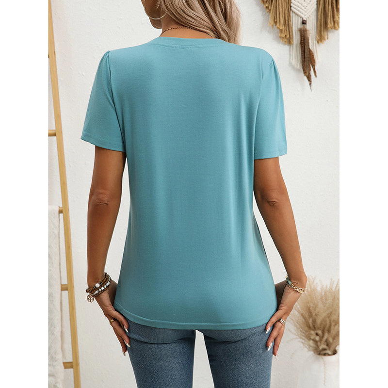 Women’s Notch V‑Neck Short‑Sleeve Tunic Top CJ US