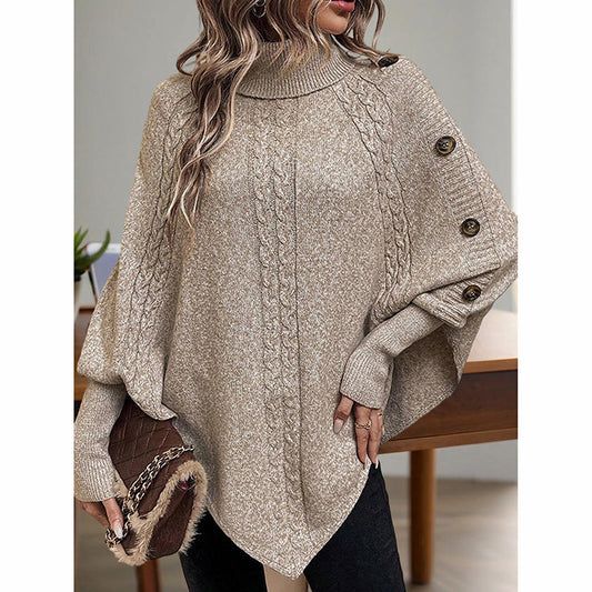 Women's Asymmetry Hem Turtleneck Sweater - Batwing Long Sleeve Casual Pullover For Fall Winter 