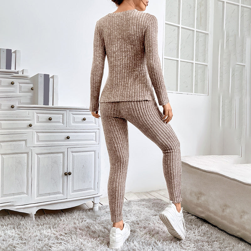 Women’s Ribbed Knit Long‑Sleeve Tee & Pants Lounge Set CJ US