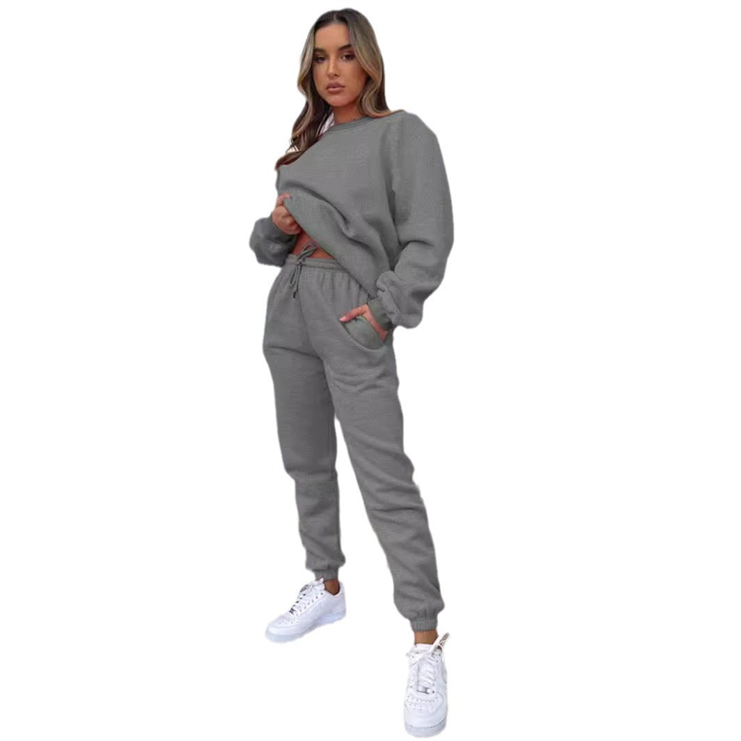 Women's Solid Color Round Neck Pullover Sweatshirt Pants Diversi Fashion™