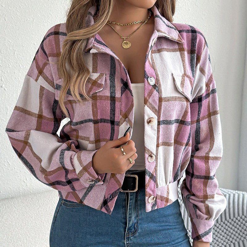 Plaid Shacket – Women’s Long-Sleeve Button-Down Shirt Jacket / Business Casual Top CJ US