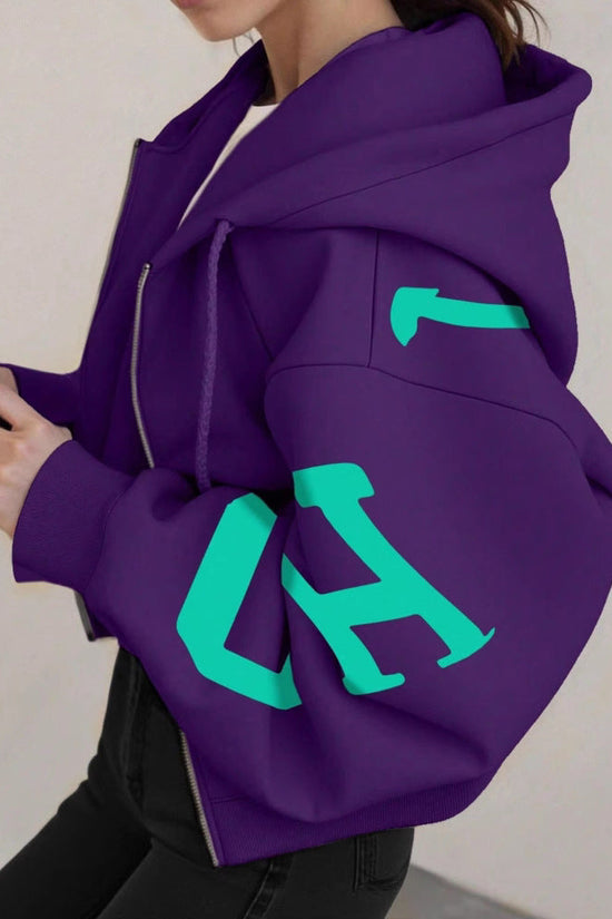 Long-sleeve Zip-up Casual Sweatshirt With A Printed Design 