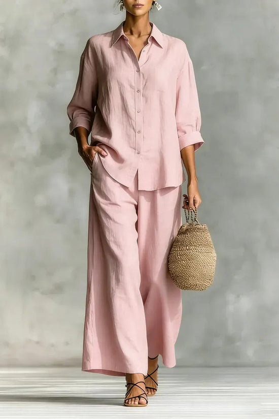 Women's Cotton And Linen Wide-leg Pants Suit 