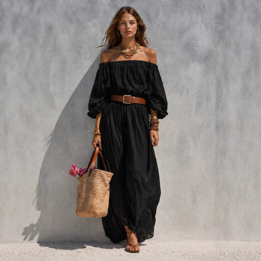 Womens Boat-Neck Sleeveless Casual Cotton-Linen Maxi Dress 