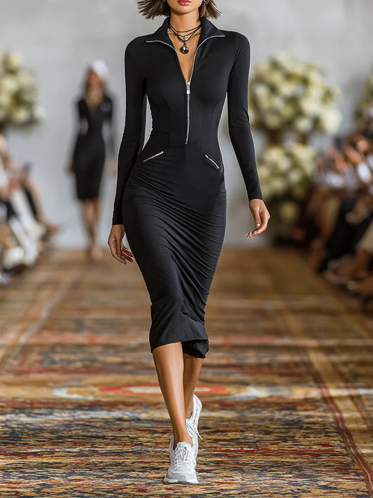 Women’s Zip Front Slim Fit Pencil Skirt Dress 