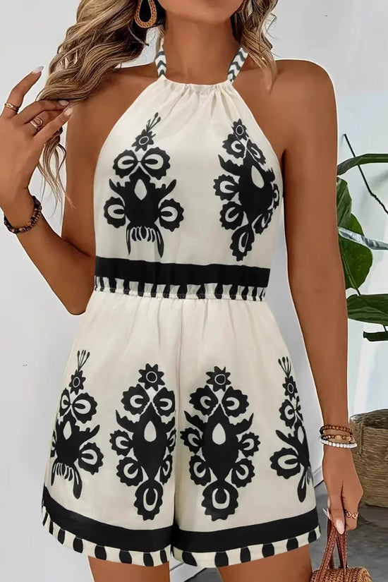 Women's Floral Halter Jumpsuit Sleeveless Backless One-Piece Romper 
