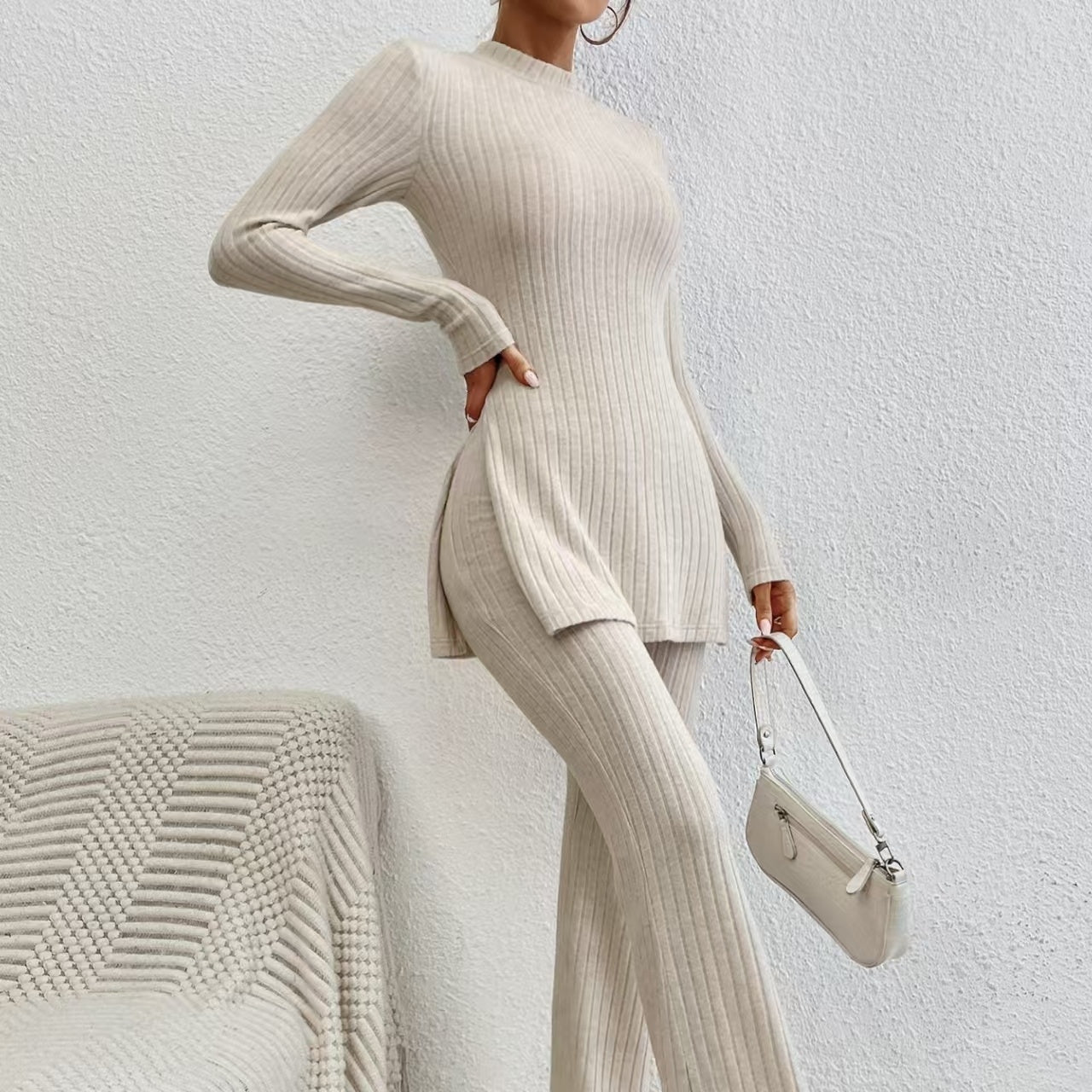Women’s Ribbed V‑Neck Top & Pants Set CJ US