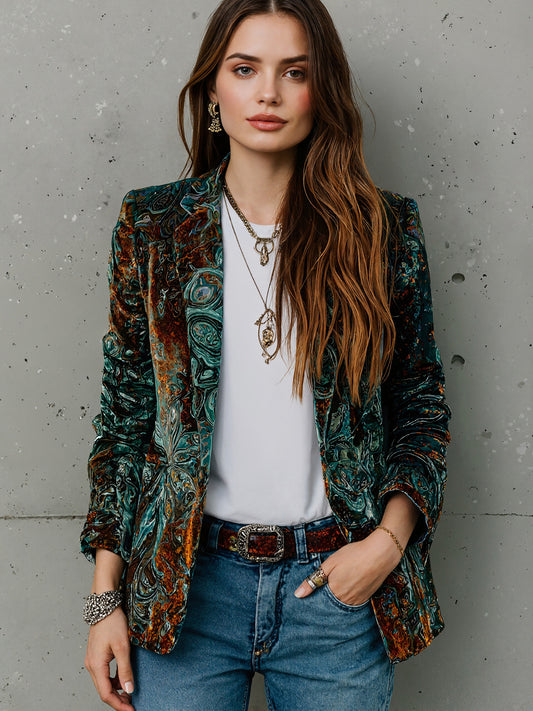 Women’s Printed Suit Jacket with Lining – Autumn Winter Casual Commuter Blazer - FitiqueFit