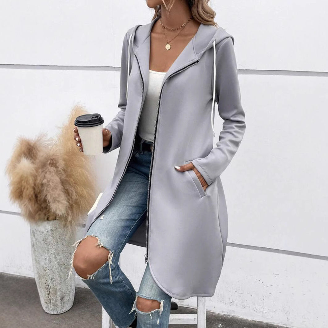 Personality Street Zip Hooded Long Velvet Lining Sweatshirt 