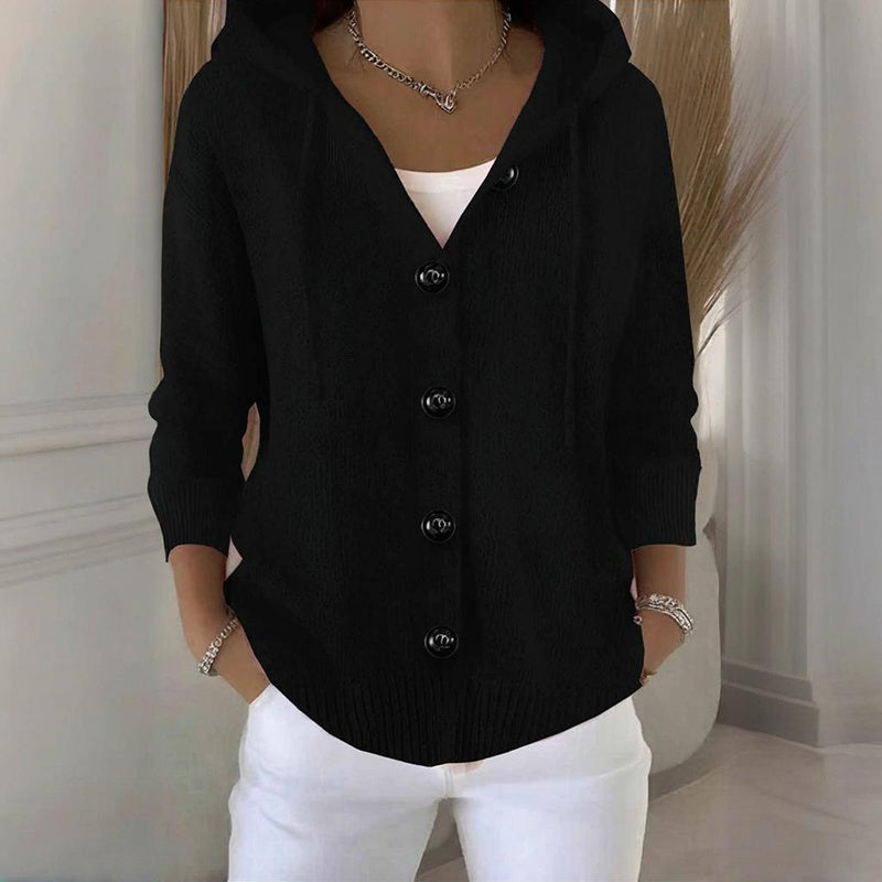 Women's Button Down Hoodie Cardigan, Long Sleeve Open Front Sweater Coat For Fall Winter 