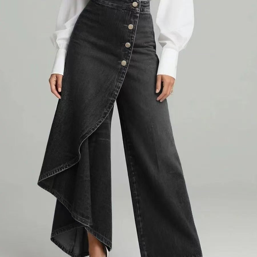 Denim Skort With Button Closure And Washed Finish For Women 