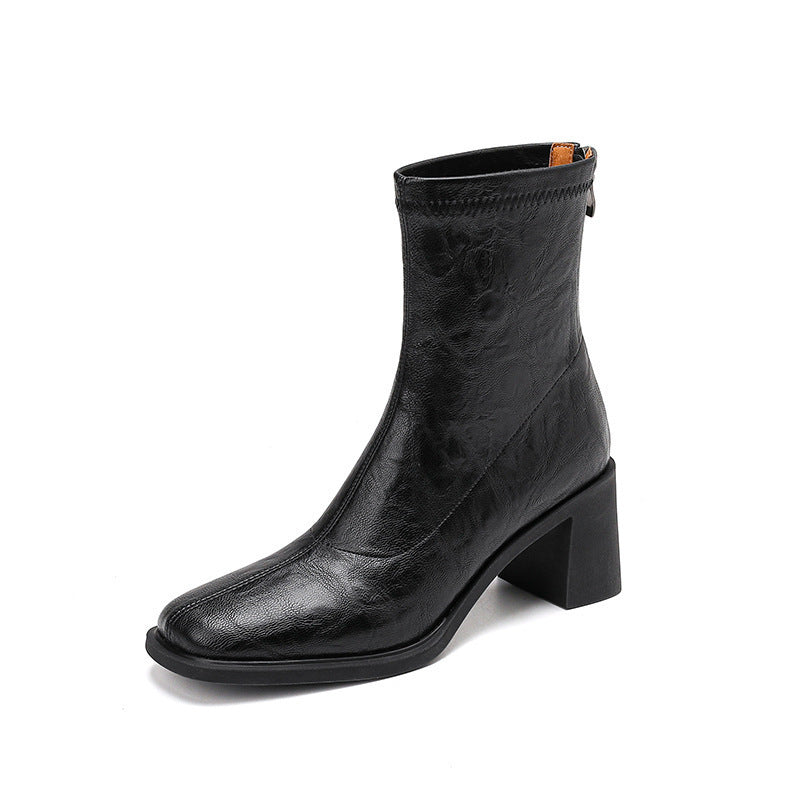 Commuter High Heel Stretch Retro Boots With Chunky Heels CJ