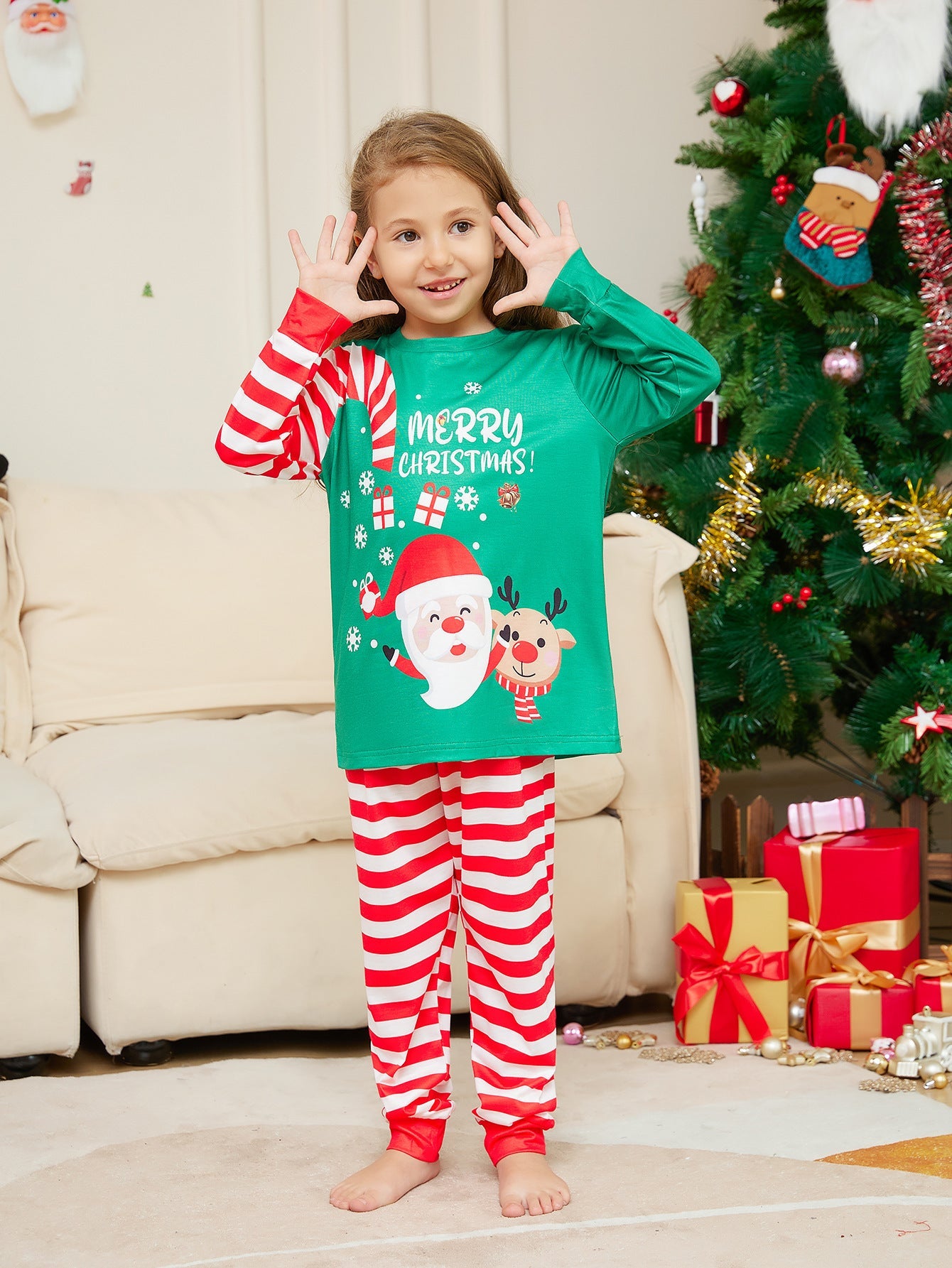 New Cartoon Santa Claus Letter Printing Parent-child Christmas Pajamas Home Wear Suit CJ