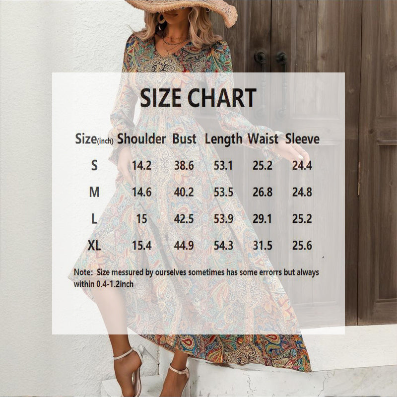 Women's V-Neck Retro Geometric Print Flounce Sleeve Dress - A-Line Maxi Dress With Smocked Waist For Spring&Summer CJ US