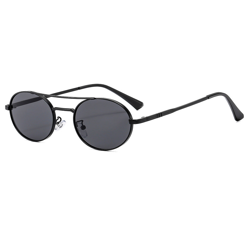 Retro Oval Fashionable Dual-Beam Metal Sunglasses For Sun Protection 
