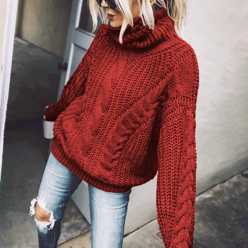 Women's Cable Knit Turtleneck Sweater, Classic Long Sleeve Winter Knitwear For Casual And Formal Wear 