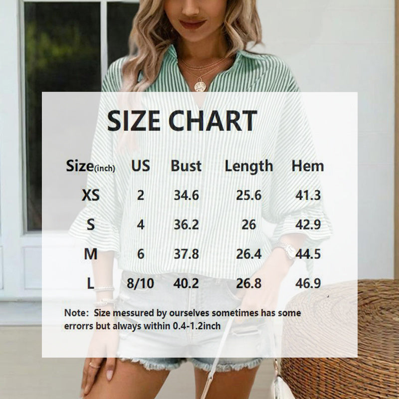 Women's V-Neck Striped Short Sleeve Blouse With Ruffled Cuff Tie & Back Slit Design Fashionable Spring&Summer Top CJ US