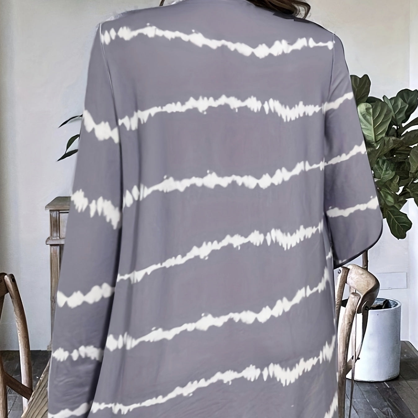 Ladies' Printed Buttonless Open Top Fashionable Versatile Vacation Jacket Top CJ US