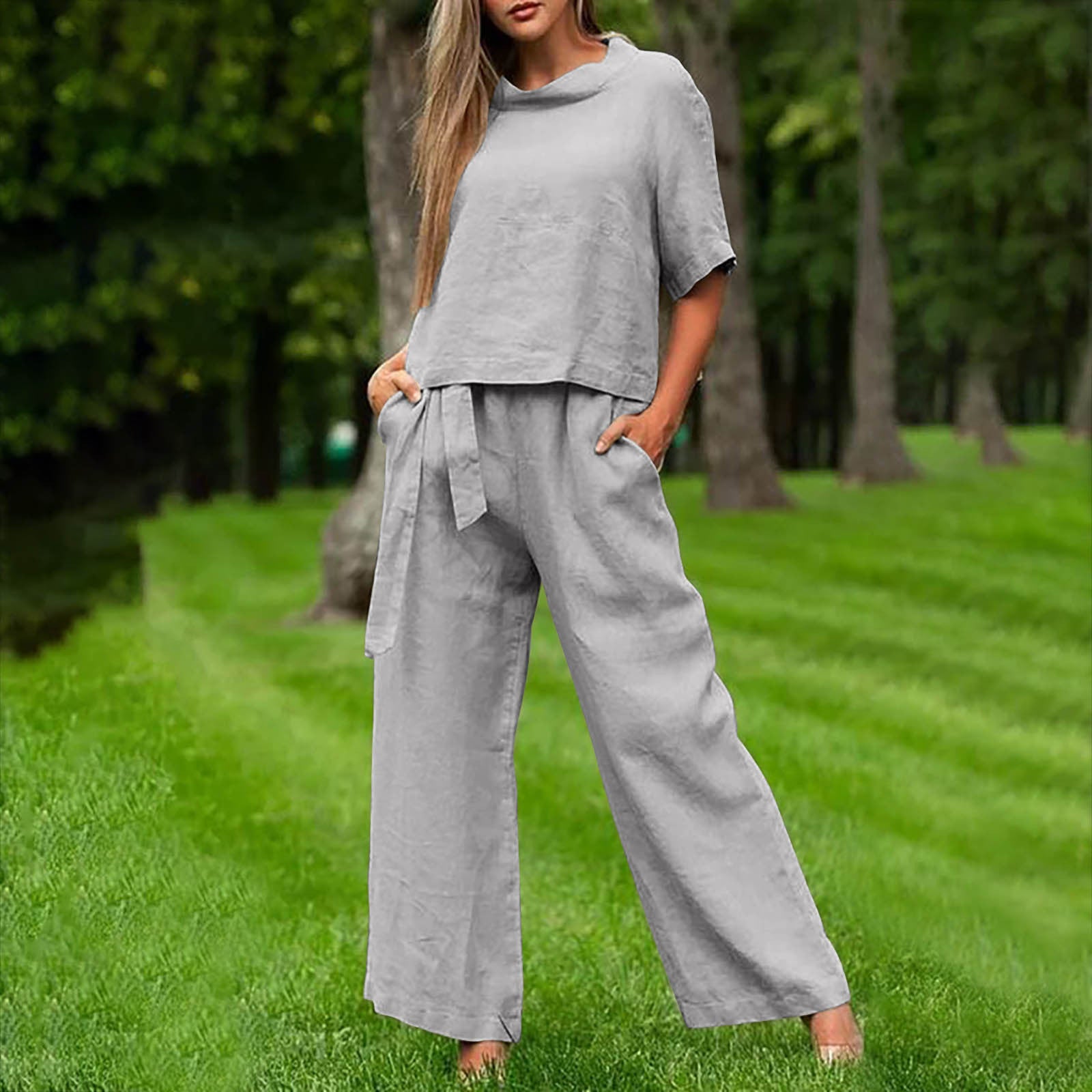 Round-neck Plus-size Womens Casual Two-piece Set, Trendy For Women 