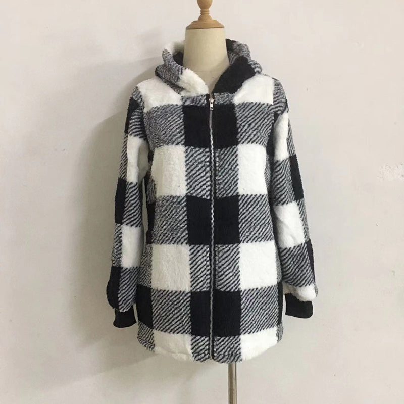 Women's Plaid Hooded Jacket, Long Sleeve Zip Up Oversized Coat With Pockets For Winter Casual And Commute CJ US
