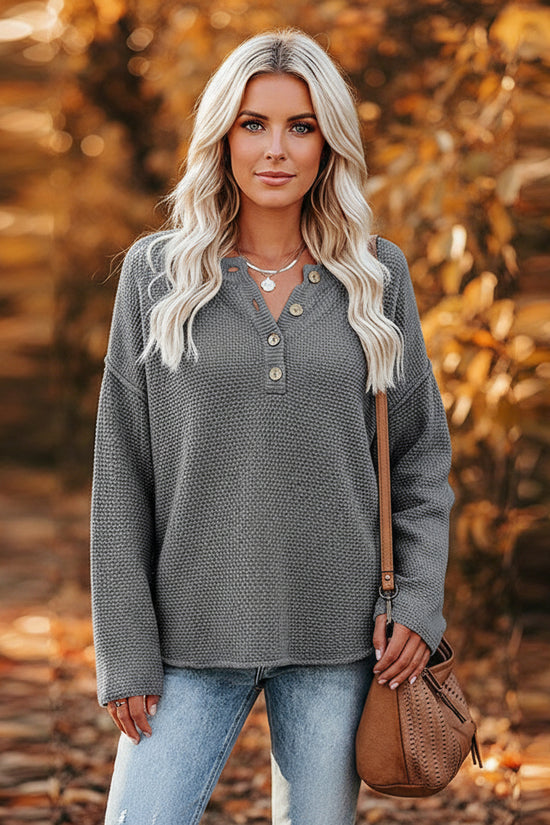 Solid Color Pullover V-Neck Knitted Sweater Womens 