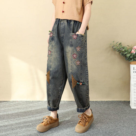 Spring Loose Patchwork Plus-size Cropped Harem Pants 