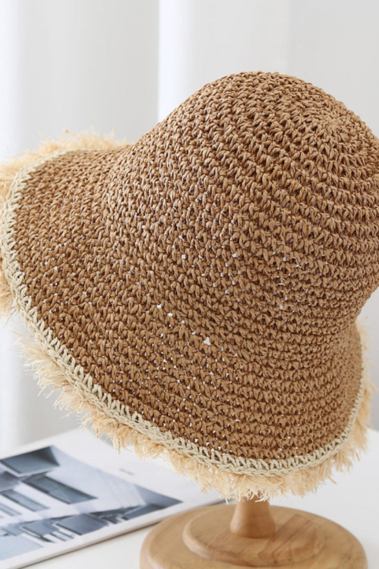 The Korean Version Of The Wide-brimmed, Fringed, Woven Straw Hat, Sun Hat, Round-top Fisherman's Hat, Beach Vacation Hat, And Sandcastle Hat Is Suitable For Vacations. 