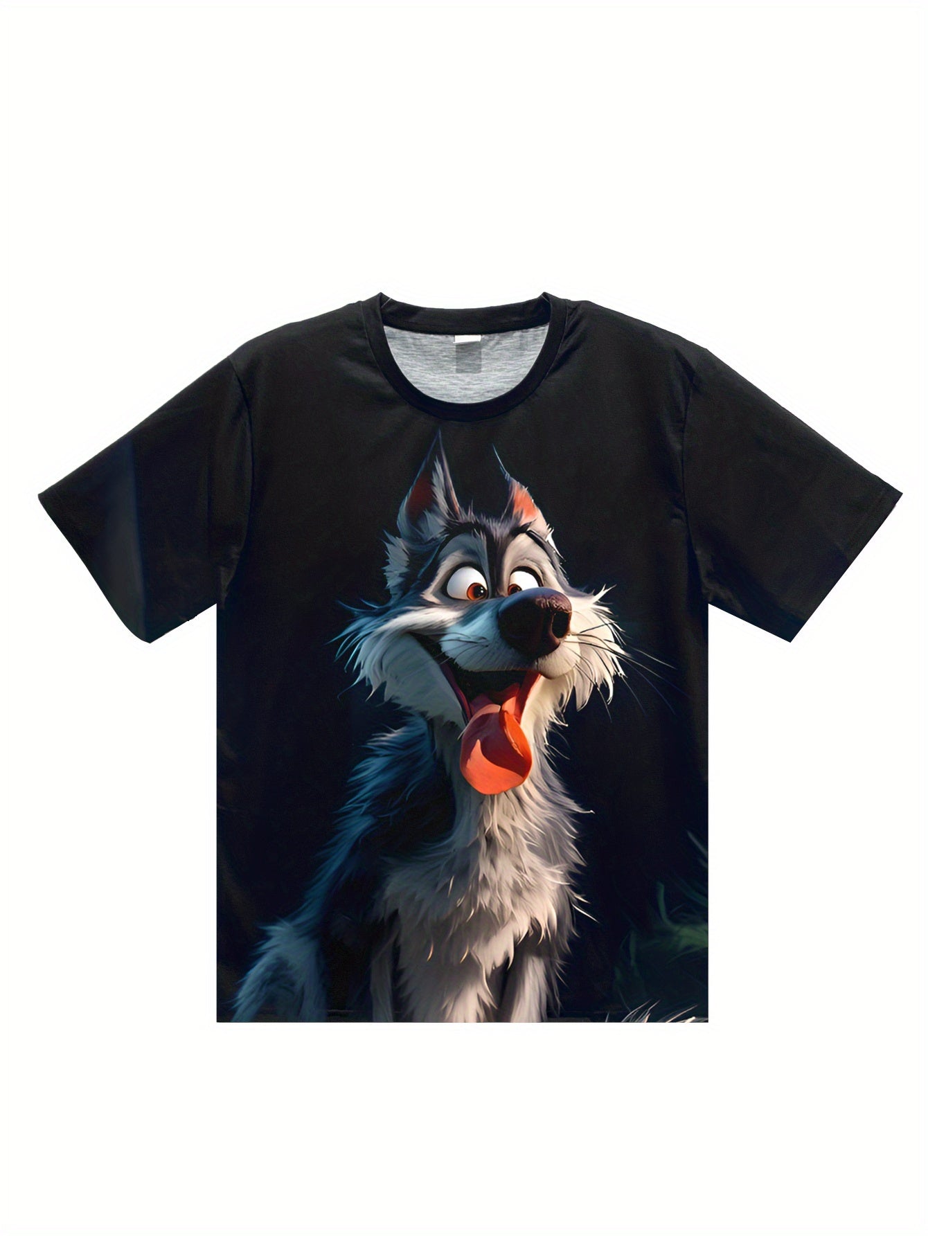 Men's 3D Wolf Print T-shirt - Casual Round Neck, Short Sleeved, Breathable Polyester - Perfect For Summer Outdoor And Casual Wear CJ US
