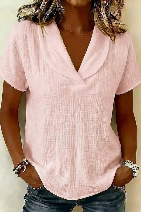 Women's Knitted Short-Sleeve Top With Butterfly Collar 