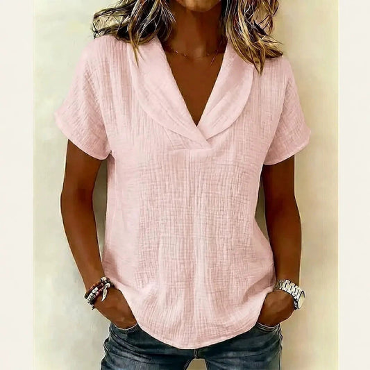 Women's Knitted Short-Sleeve Top With Butterfly Collar 