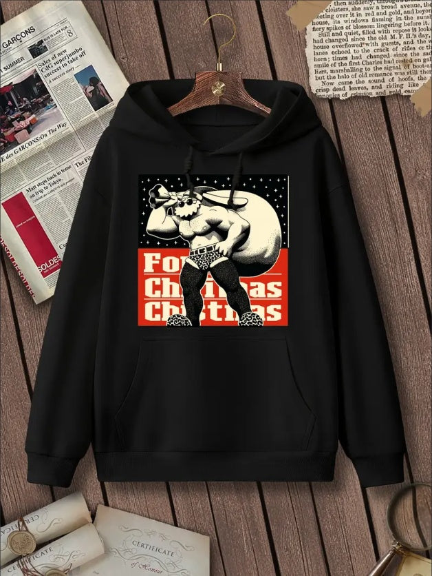 Women's Fashion Christmas Muscle Santa Fashion Glasses Cartoon Print Hoodies Long Sleeve Hood Sweatshirt Loose Fit Tops Fall Streetwear CJ US