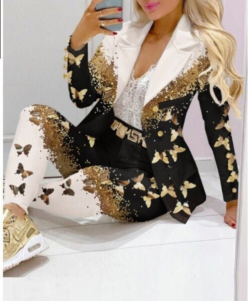 Casual Fashion Set Women's Suit Pink Suit Yellow Brown Striped Dotted Chain 
