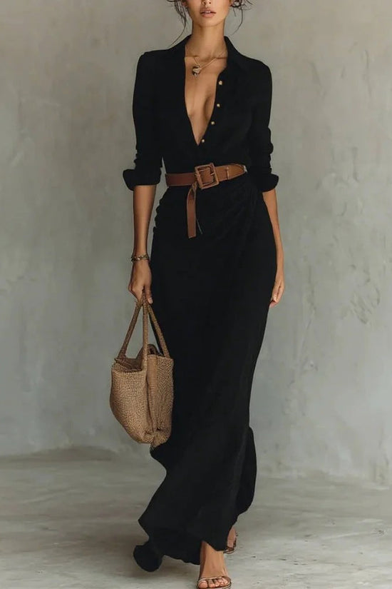 Autumn Elegant Solid Color Irregular Ruffled Dress With Belt, Sexy Slim Waist Long Dress 