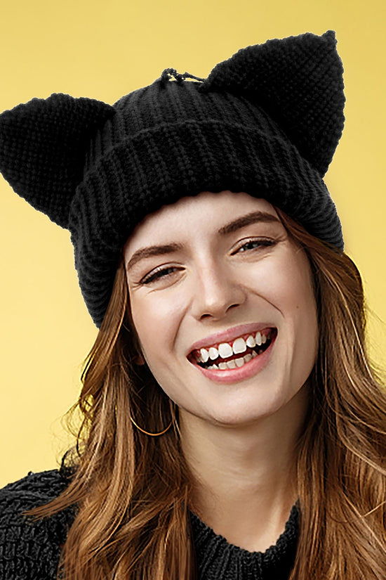 Devil Ears Thickened All Acrylic Knitted Hat 