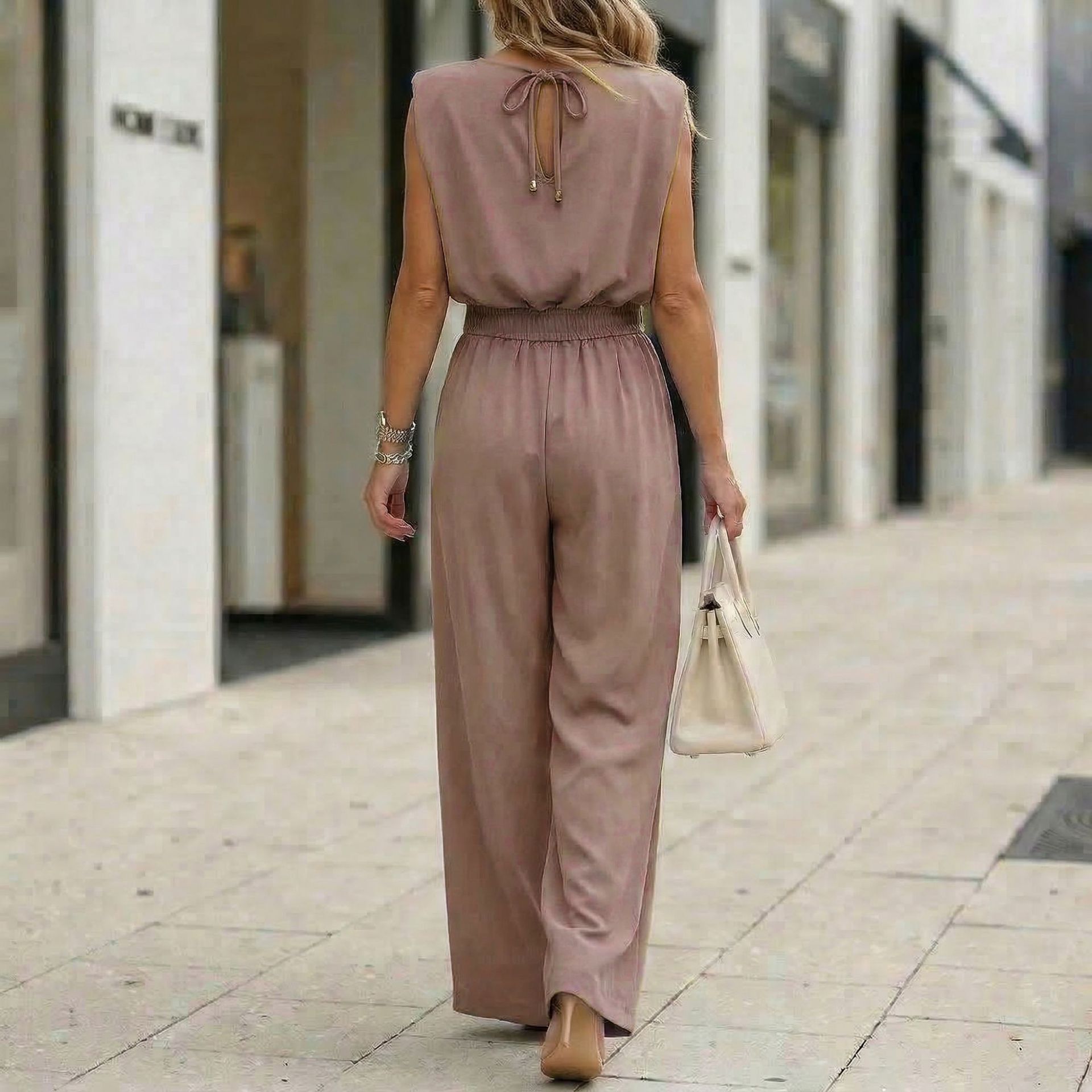 Women's Casual Off-Shoulder Solid Color Jumpsuit 