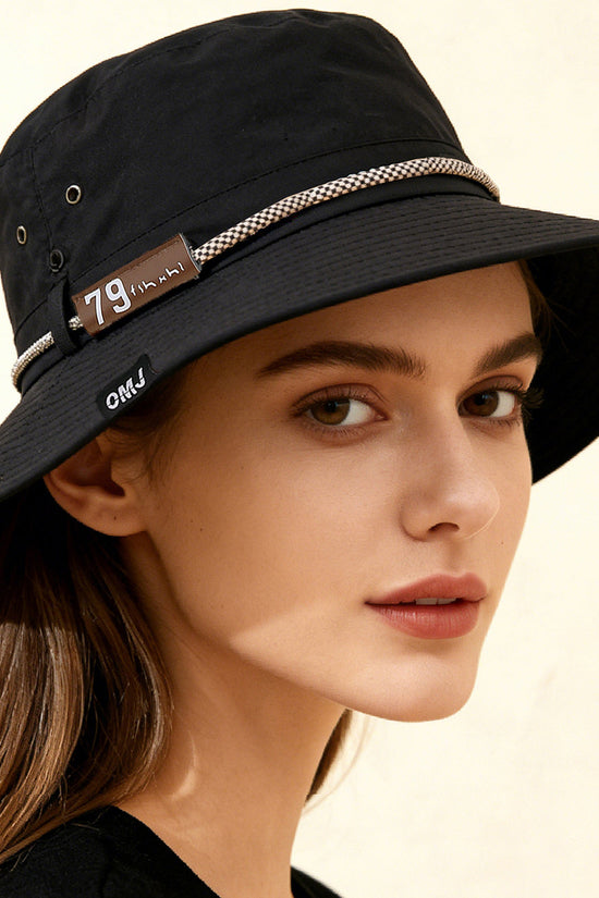 Plain-color Letter-pattern Leather Sun-protective Wide-brimmed Sunshade Outdoor Simple Style Fisherman Hat For Daily Commuting, Fishing, Mountain Climbing 