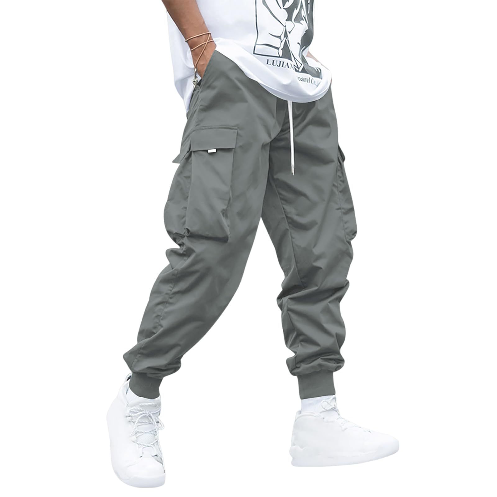 Multi-pocket Cargo Pants Men's Casual Hip-Hop Drawstring Trousers Outdoor Streetwear Sports Pant CJ US