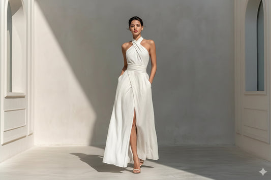 Sleeveless Elegant Slim-fit Pure White Dress 