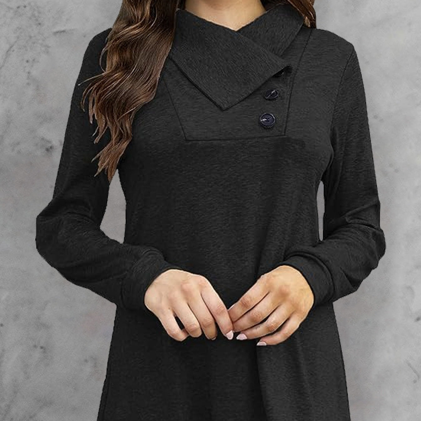 Women's Fashionable Long Sleeved Hood Collar Button Waist Top T-shirt CJ