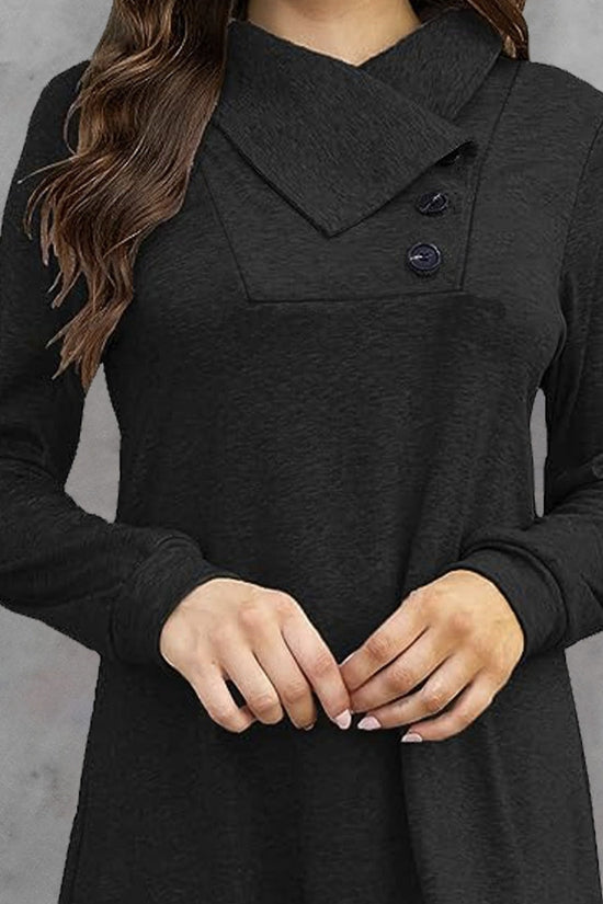 Women's Fashionable Long Sleeved Hood Collar Button Waist Top T-shirt CJ