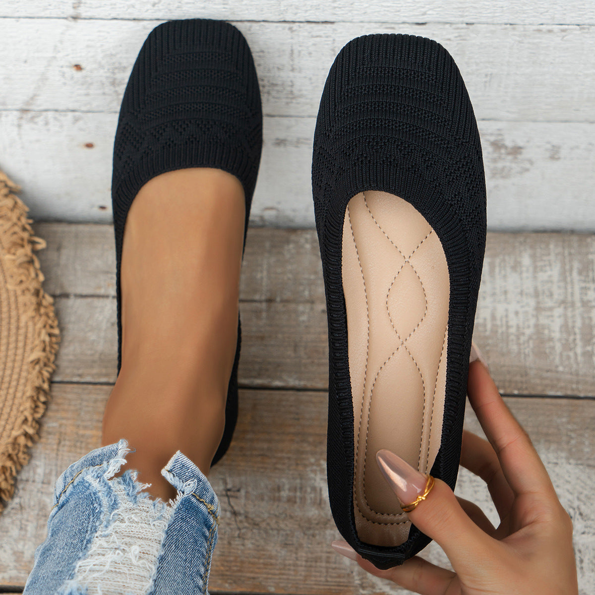 Women's Knitted Plus Size Flying Woven Breathable One Pedal Shoes CJ