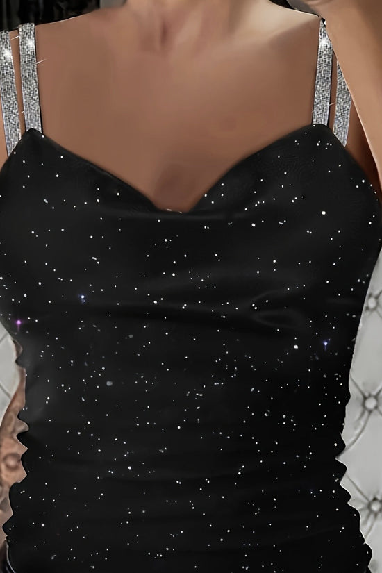 Sequin V-Neck Camisole – Rhinestone Strap Sparkly Top CJ US