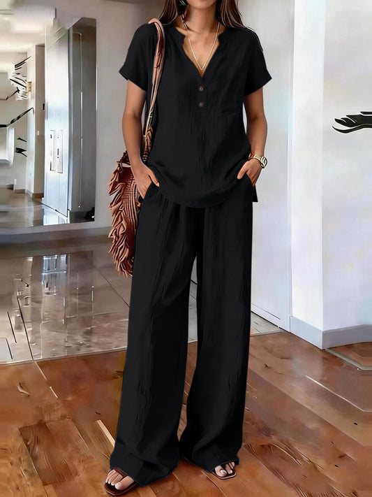 Women's Casual Solid-Colored Cotton And Linen Set 