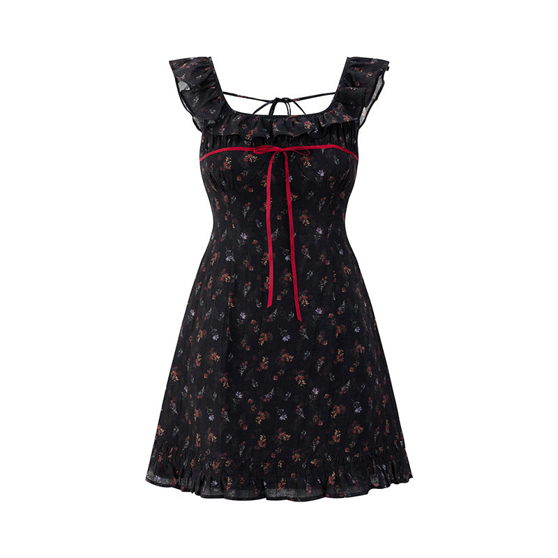 Sleeveless Flying Sleeve Floral Suspender Skirt CJ