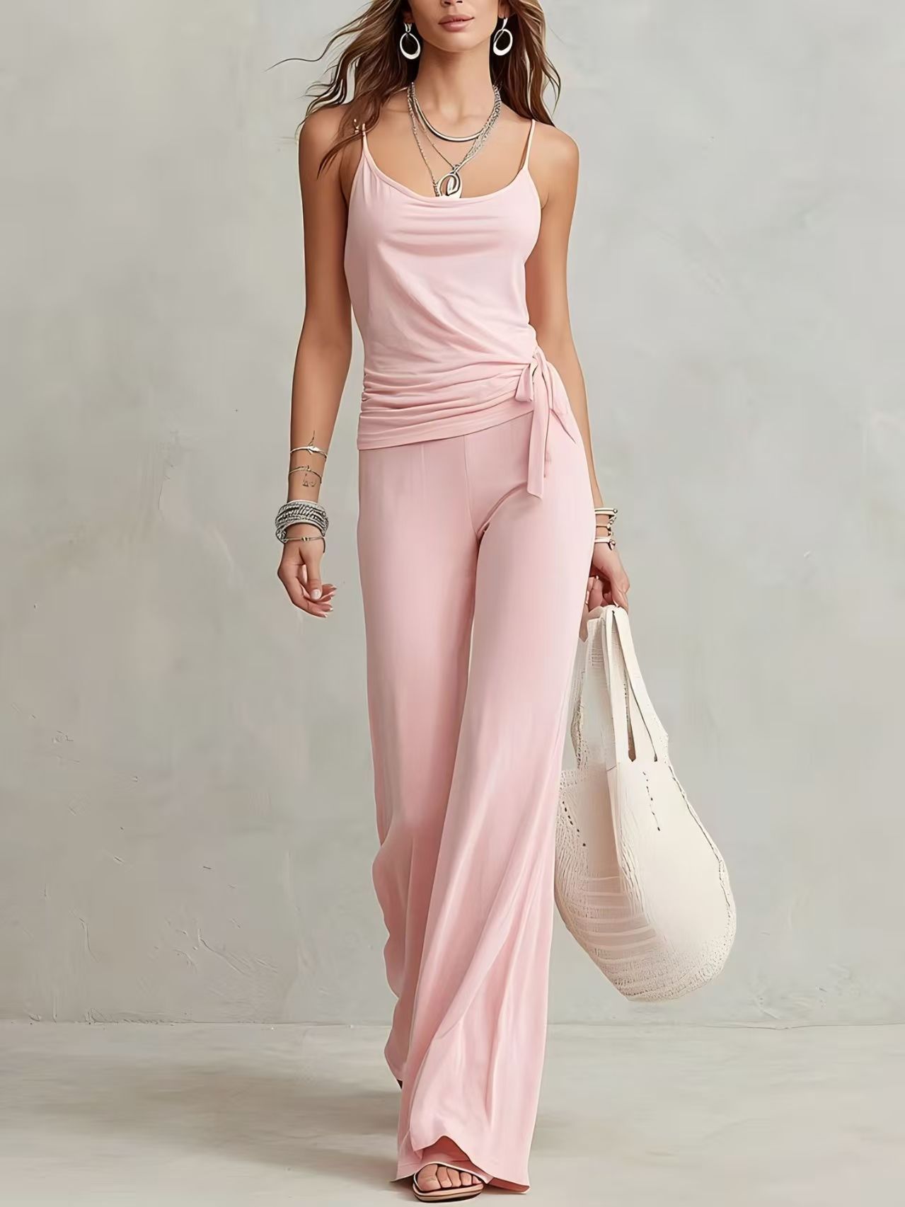 Women's Solid Color Sleeveless Top And Pants Set 