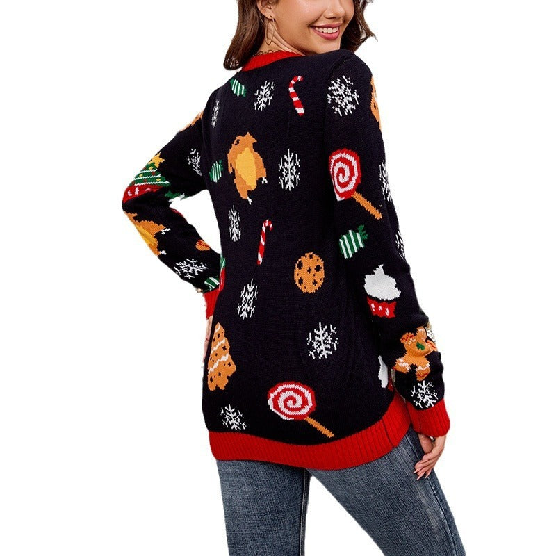 European And American Women's Clothing Casual Loose And Lazy Style Sweater Christmas Tree Contrast Color Jacquard CJ